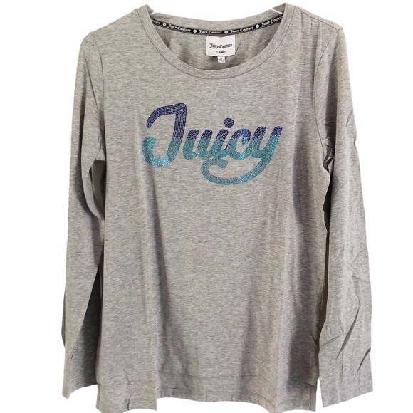 Juicy Couture Long Sleeve Bling Juicy Spellout Powder Gray NWT Medium T-Shirt - Picture 7 of 7